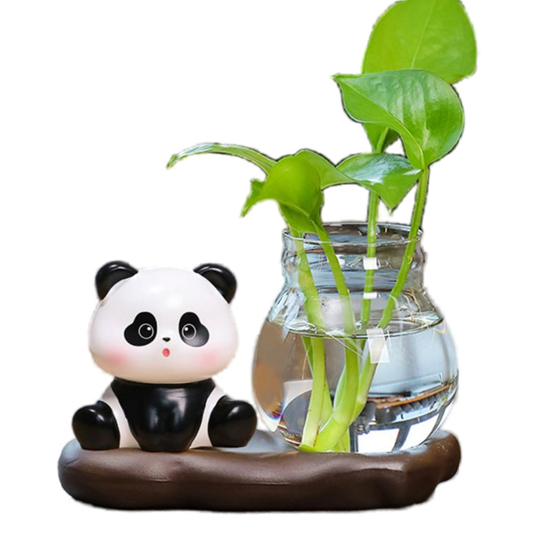 Panda hydroponická váza – stolová ozdoba, živica, kreslený štýl, moderný minimalistický vzhľad, Smart Forest