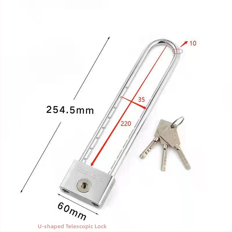 Domáci visací zámok s predĺženým U-tvarovým čapom, nerezová oceľ, model Type C, SiXCYCLE
