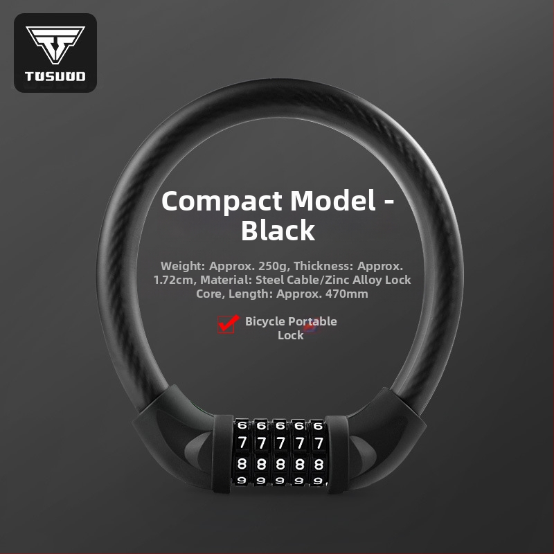 Tosuod zámok na bicykel s 5-ciferným kódom, kovový kruhový zámok, prenosný