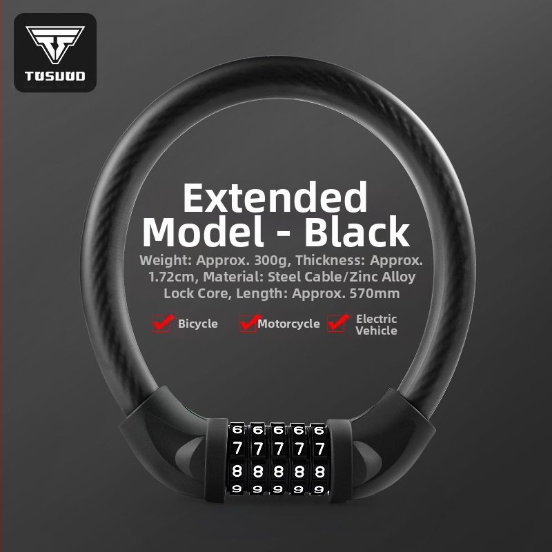 Tosuod zámok na bicykel s 5-ciferným kódom, kovový kruhový zámok, prenosný