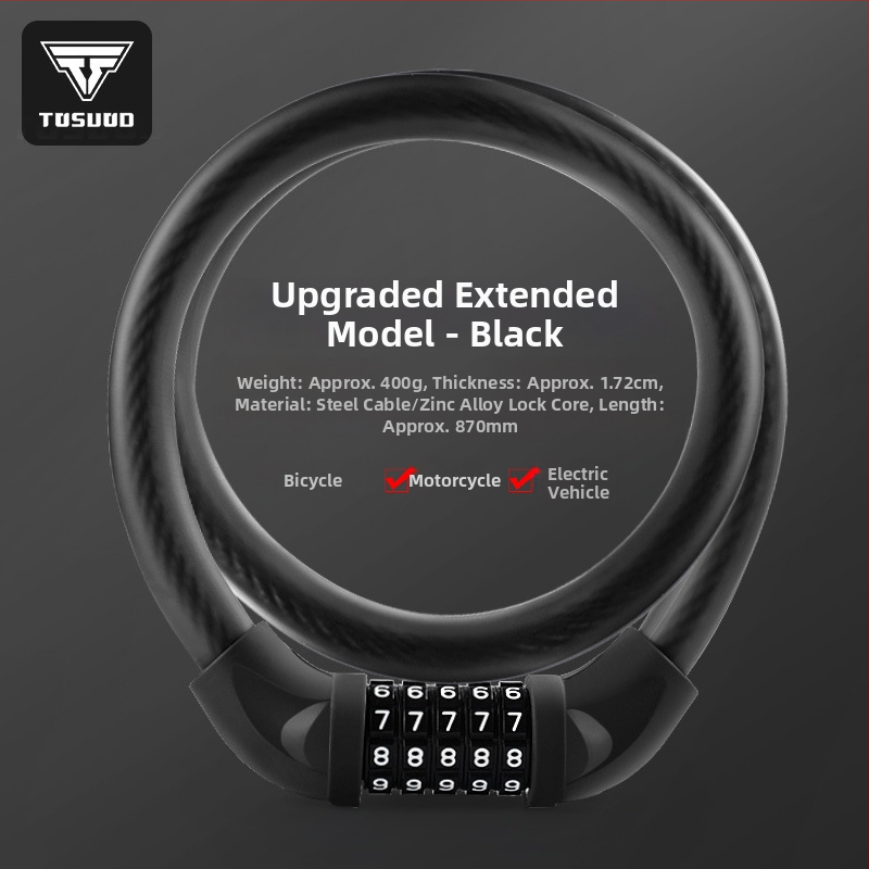 Tosuod zámok na bicykel s 5-ciferným kódom, kovový kruhový zámok, prenosný