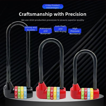 Dlhá U-štýlová zámka s kódom pre bicykle a skrinky, model 206 Long Beam Series, materiál: nerezová oceľ a kovová zliatina, hmotnosť 250 g