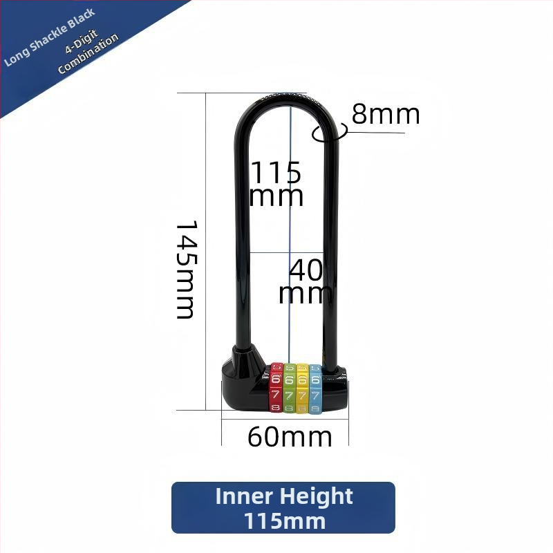 Dlhá U-štýlová zámka s kódom pre bicykle a skrinky, model 206 Long Beam Series, materiál: nerezová oceľ a kovová zliatina, hmotnosť 250 g