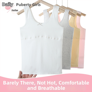 Dievčenská bavlnená tréningová podprsenka v vest štýle, plný košík, tenké formované košíky, pevné dvojité ramienka, priedušná a pot odvádza, podšívka bavlna 90–95%
