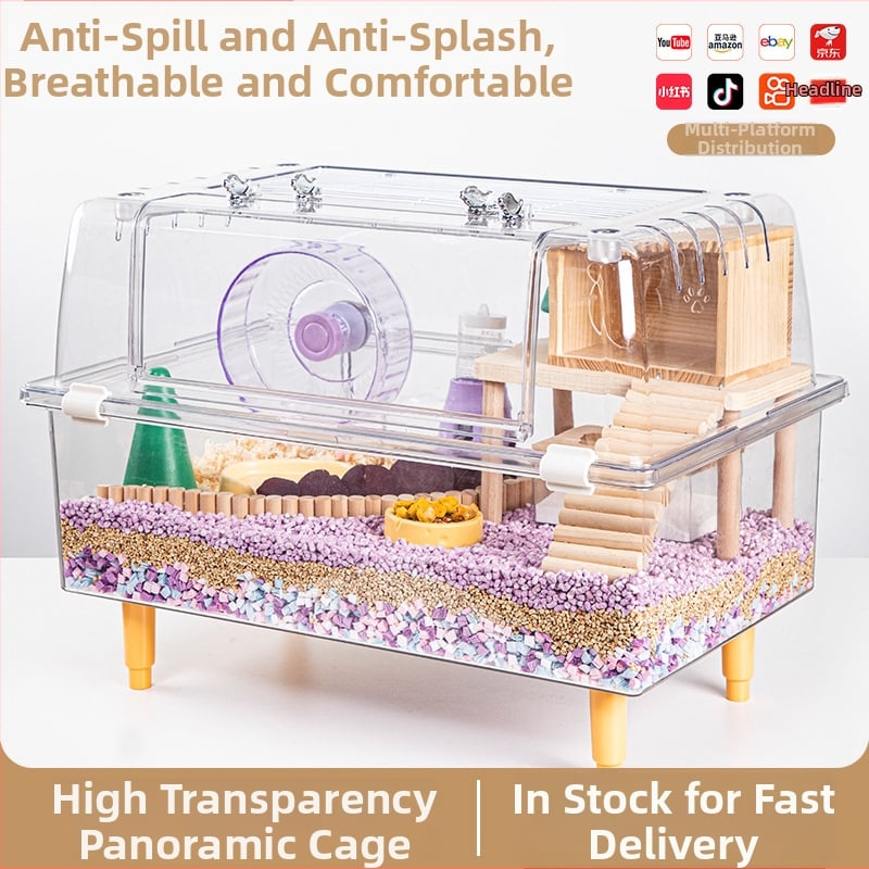 Klietka pre škrečka – priehľadná, luxusná, obdĺžniková plastová klietka s moderným štýlom (Materiál: plast; Tvar: obdĺžnikový; Štýl: moderný; Určené pre: škrečka; Ľahko sa čistí)