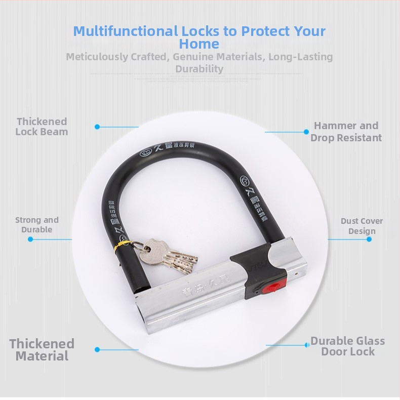 U-oblúk zámok pre elektrické vozidlá, bicykle a motocykle, zliatinová oceľ s chrómovaným povrchom, model 006, rozšírený a posilnený