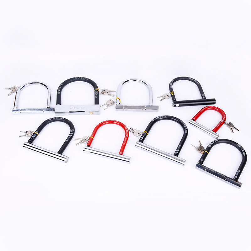 U-oblúk zámok pre elektrické vozidlá, bicykle a motocykle, zliatinová oceľ s chrómovaným povrchom, model 006, rozšírený a posilnený