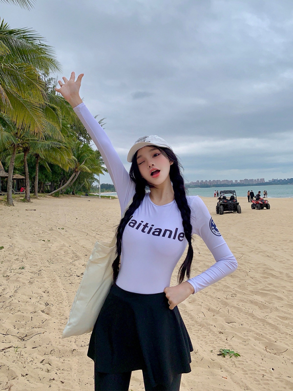 Moterų povandeninio nardymo maudymosi kostiumėlis su sijonėliu ir ilgomis kelnėmis, ilgos rankovės, UV apsauga, bambuso pluoštas, greitai džiūsta, vienos spalvos, visais sezonams