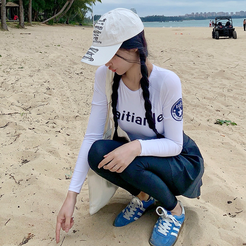 Moterų povandeninio nardymo maudymosi kostiumėlis su sijonėliu ir ilgomis kelnėmis, ilgos rankovės, UV apsauga, bambuso pluoštas, greitai džiūsta, vienos spalvos, visais sezonams