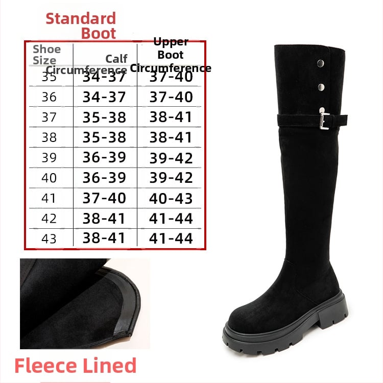 Dámske jazdecké čižmy nad kolená, semišový vršok, gumová podrážka, bočný zips, stredný podpätok 3–5 cm, podšívka z umelej kožušiny