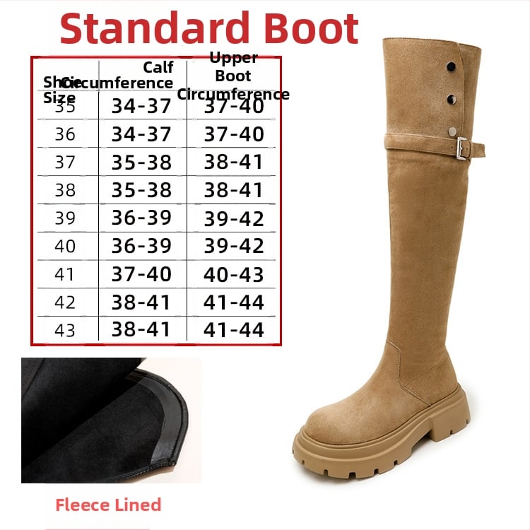 Dámske jazdecké čižmy nad kolená, semišový vršok, gumová podrážka, bočný zips, stredný podpätok 3–5 cm, podšívka z umelej kožušiny