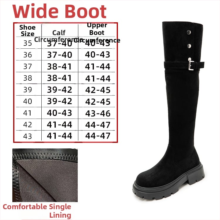 Dámske jazdecké čižmy nad kolená, semišový vršok, gumová podrážka, bočný zips, stredný podpätok 3–5 cm, podšívka z umelej kožušiny