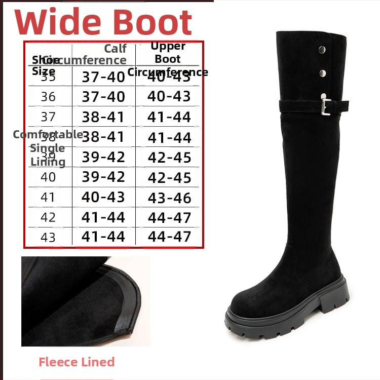 Dámske jazdecké čižmy nad kolená, semišový vršok, gumová podrážka, bočný zips, stredný podpätok 3–5 cm, podšívka z umelej kožušiny