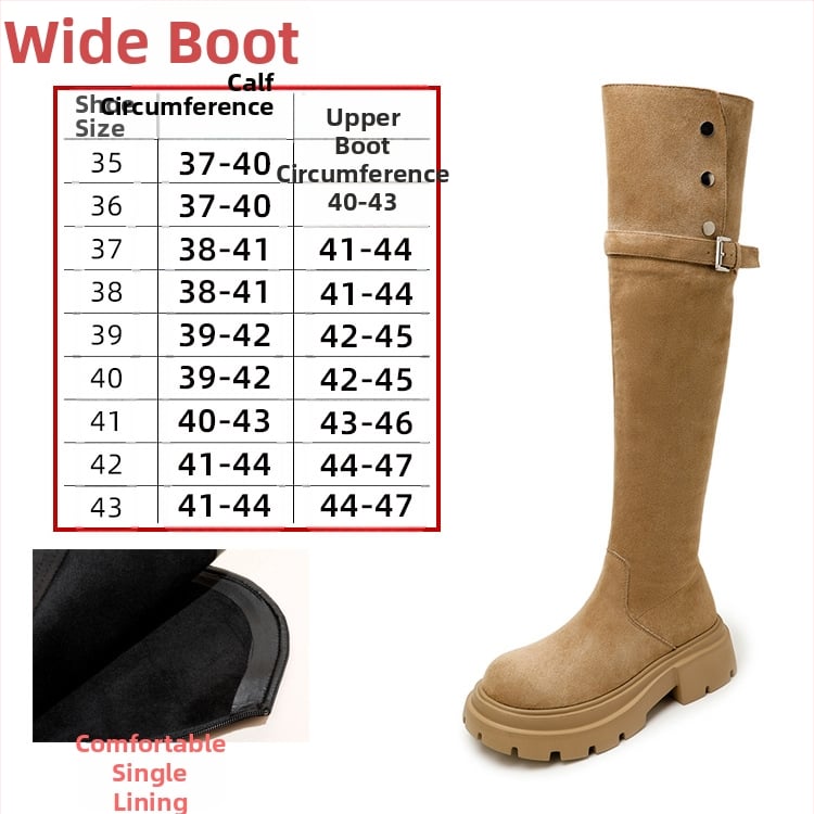 Dámske jazdecké čižmy nad kolená, semišový vršok, gumová podrážka, bočný zips, stredný podpätok 3–5 cm, podšívka z umelej kožušiny