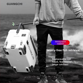 Teleskopická karbónová tyč pre sieť na rybolov s rozšíriteľnou oporou a zadným vešiakom