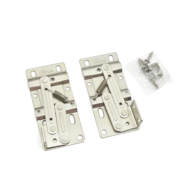 Szekrényajtó pánt büferrel, 45°-os billenő ajtóhoz, vasból, nikkelezett felülettel, fa ajtókhoz