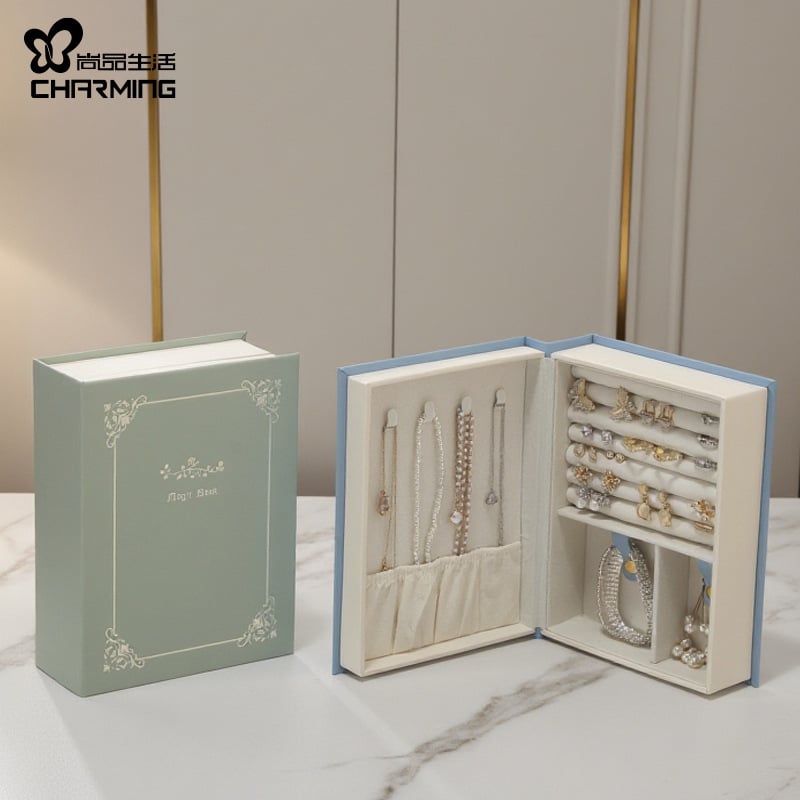 Шкатулка за бижута, кожа, корейски стил, твърд корпус, едноцветен дизайн, модел sp01115