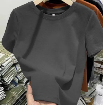 Ženski pamuk T-shirt slim-fit, kratka rukava, okrugli izrez