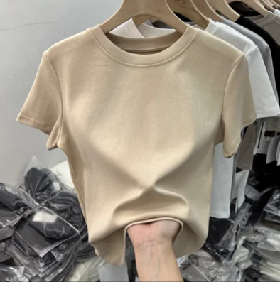 Ženski pamuk T-shirt slim-fit, kratka rukava, okrugli izrez