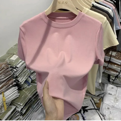 Ženski pamuk T-shirt slim-fit, kratka rukava, okrugli izrez