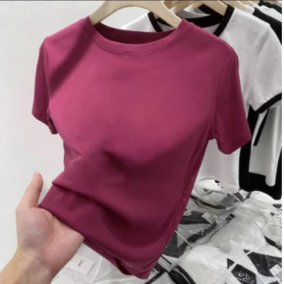 Ženski pamuk T-shirt slim-fit, kratka rukava, okrugli izrez