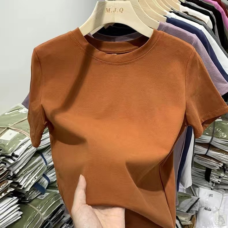 Ženski pamuk T-shirt slim-fit, kratka rukava, okrugli izrez