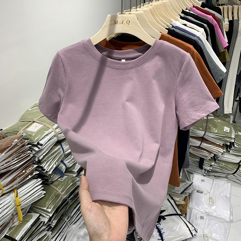 Ženski pamuk T-shirt slim-fit, kratka rukava, okrugli izrez