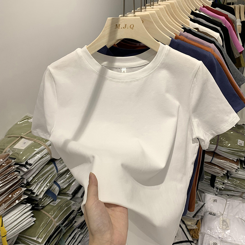 Ženski pamuk T-shirt slim-fit, kratka rukava, okrugli izrez