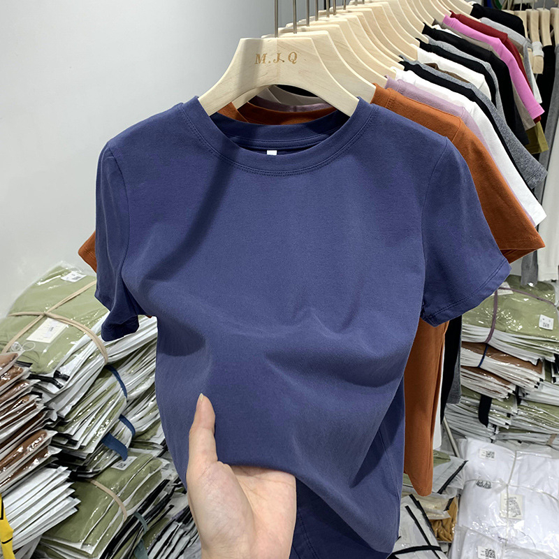 Ženski pamuk T-shirt slim-fit, kratka rukava, okrugli izrez