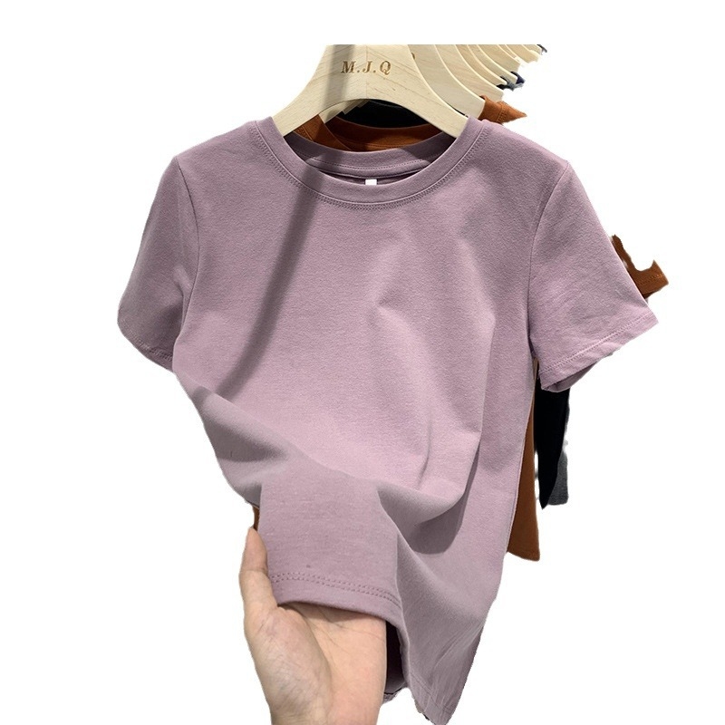 Ženski pamuk T-shirt slim-fit, kratka rukava, okrugli izrez