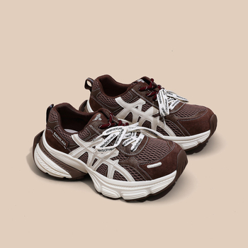 Dámske retro tenisky s hrubou podrážkou, zvyšujúce výšku, priedušné, vrchnák: umelá koža + textil, predné šnurovanie, 3-5 cm výška päty