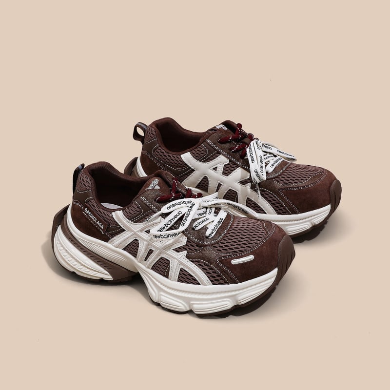 Γυναικεία ρετρό παπούτσια με φαρδιά σόλα, αυξάνουν το ύψος, διαπνέονται, επάνω: συνθετικό δέρμα + ύφασμα, μπροστινό κλείσιμο με κορδόνια, 3-5 cm ύψος τακουνιού