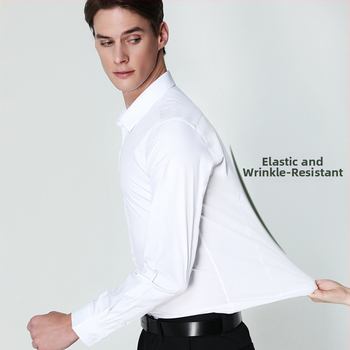 Muška košulja od bambusovih vlakana, dugi rukav, poslovni formalni stil, kvadratni ovratnik, s ušivenim logom