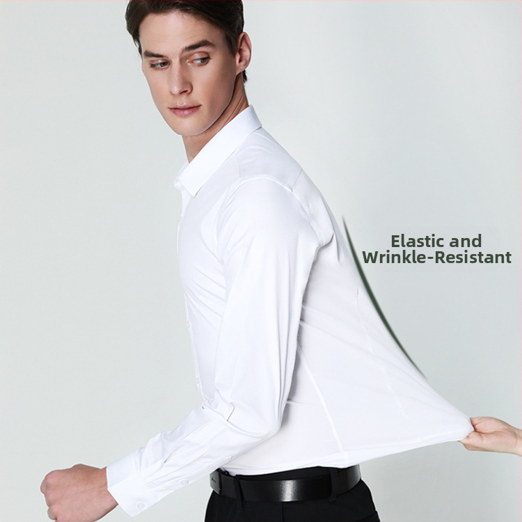 Muška košulja od bambusovih vlakana, dugi rukav, poslovni formalni stil, kvadratni ovratnik, s ušivenim logom