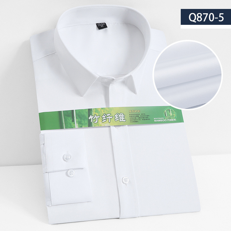 Muška košulja od bambusovih vlakana, dugi rukav, poslovni formalni stil, kvadratni ovratnik, s ušivenim logom
