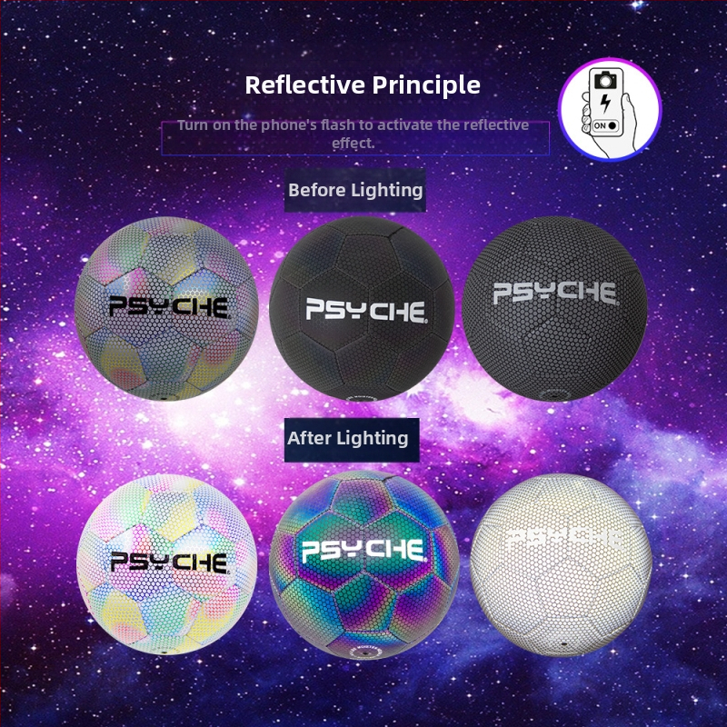 Futbalová lopta Psyche, PU, šitá na stroj, reflexná a luminescujúca, možnosť potlače loga