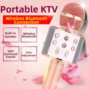 Всичко-в-едно Karaoke микрофон говорител със Bluetooth 5.3, честотен диапазон 20Hz-20kHz, SNR ≥70dB, вградена батерия 500–800 mAh, 3W