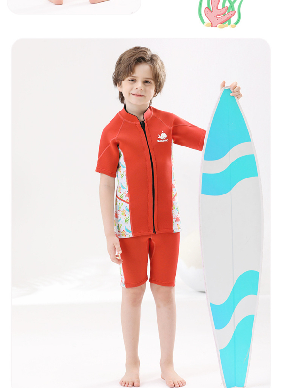 Vaikų 2,5 mm SCR neopreno dviejų dalių wetsuit, unisex, šiltas ir UV apsauga, skirtas plaukiojimui, nardymui ir snorkelingui