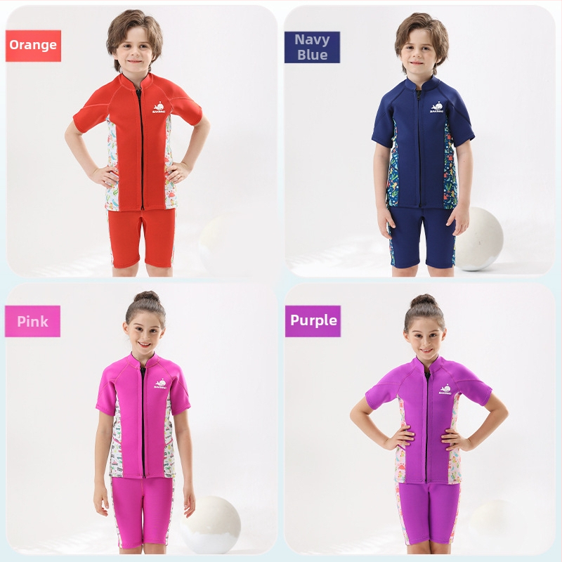 Bērnu 2,5 mm SCR neoprēna divdaļīgs wetsuits, universāls, silts ar UV aizsardzību, piemērots peldēšanai, niršanai un snorkelēšanai