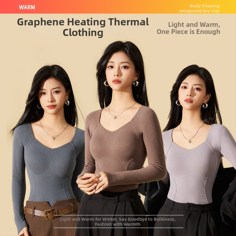 Sieviešu apkures termālās apakšveļas ar integrētām krūšu spilventiņiem, viss vienā, garas piedurknes, dubultslāņu bieza akrila audums