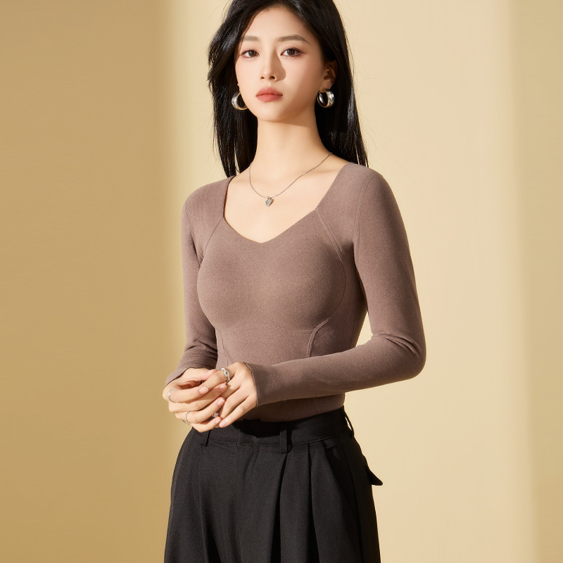 Dámske vyhrievacie termálne spodné prádlo s integrovanými vankúšikmi na prsia, all-in-one s dlhými rukávmi, dvojitá vrstva, hrubý akrylový materiál