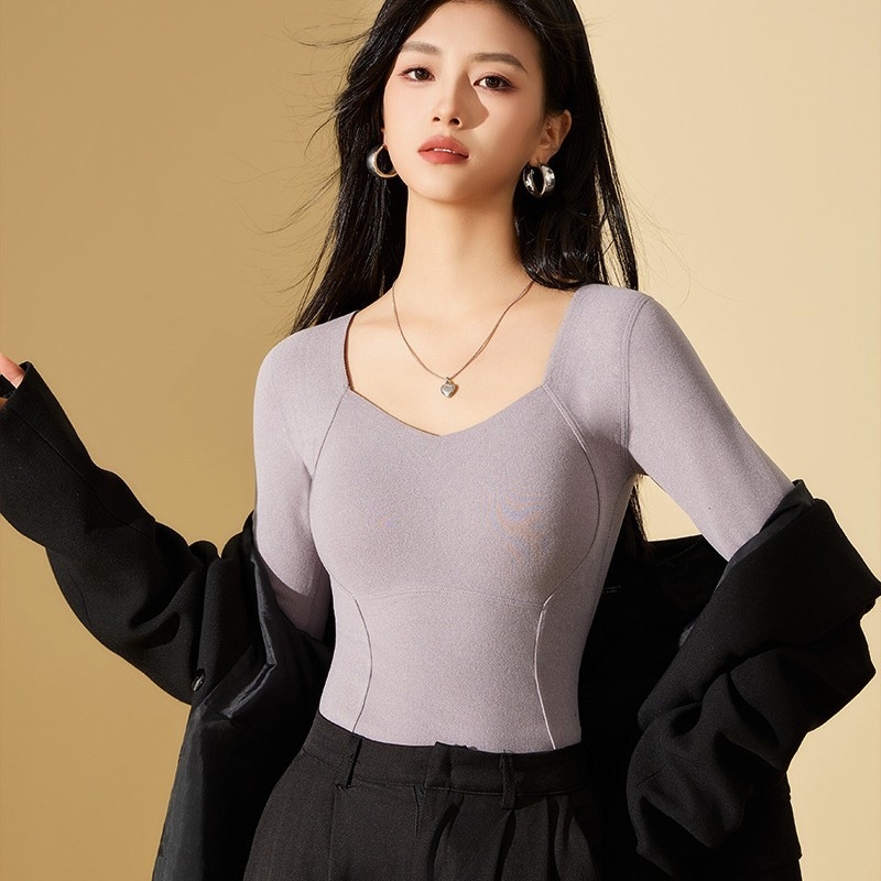 Dámske vyhrievacie termálne spodné prádlo s integrovanými vankúšikmi na prsia, all-in-one s dlhými rukávmi, dvojitá vrstva, hrubý akrylový materiál