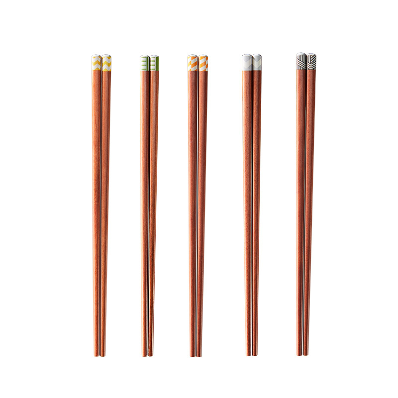 Paličky na jedlo z červenej santalovej dreva, moderný minimalistický štýl, 5 párov, ručne vyrobené, zrkadlový lesk