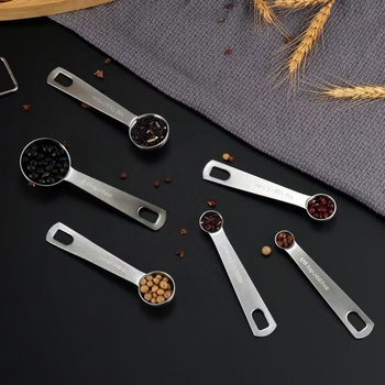 6-dielny set meracích lyžíc z nerezovej ocele s graduovaným meraním, 430 nerezová oceľ, moderný minimalistický kuchynský nástroj