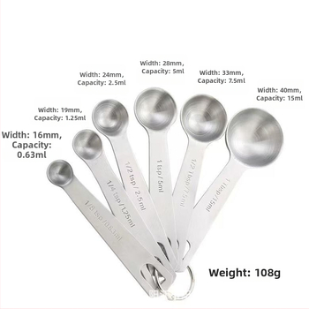 6-dielny set meracích lyžíc z nerezovej ocele s graduovaným meraním, 430 nerezová oceľ, moderný minimalistický kuchynský nástroj