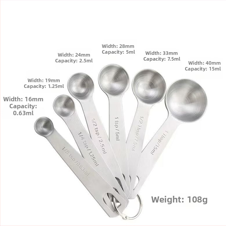 6-dielny set meracích lyžíc z nehrdzavejúcej ocele so stupnicou, na pečenie a do kuchyne — Model: Measuring Spoon 1