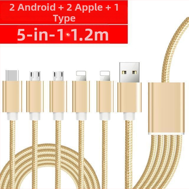 Πολυκεφαλικό καλώδιο δεδομένων και φόρτισης, διακλάδωση 1 προς 5, γρήγορη φόρτιση, μέγιστη ισχύς 15W, συνδεσμοί Lightning, Micro USB και USB-C, πλεγμένο καλώδιο