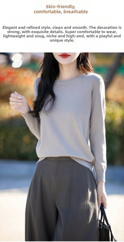 Памучен пуловер с V-образно деколте, дълги ръкави, едноцветен, регулярна кройка