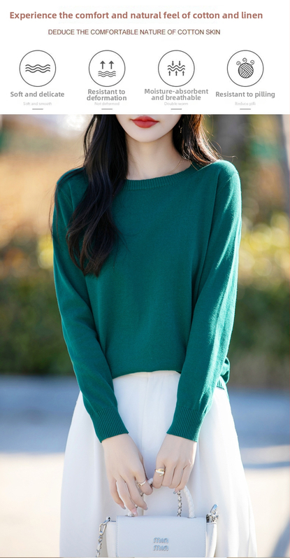 Памучен пуловер с V-образно деколте, дълги ръкави, едноцветен, регулярна кройка