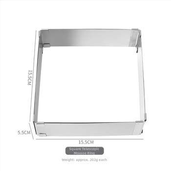 Štvorcový nerezový kruh na mousse, nastaviteľný teleskopický, forma na pečenie